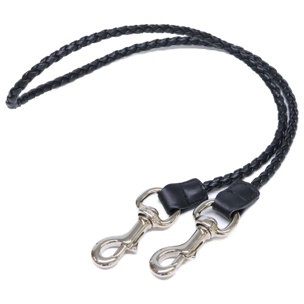 GUCCI Braided Leather Wallet Chain, Black and Silver, Men's